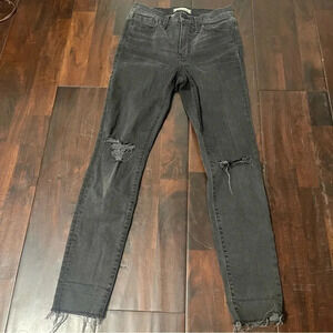 Madewell 9" Mid Rise Skinny Black Jeans Womens Size 27 Dark Wash Distressed